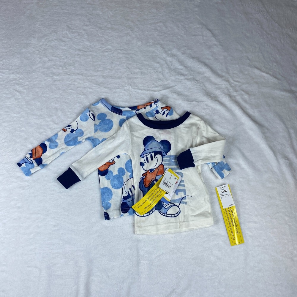 Disney Pajama Top 2pc Toddler Boys 12M Blue Mickey Mouse and Friends Snug Fit